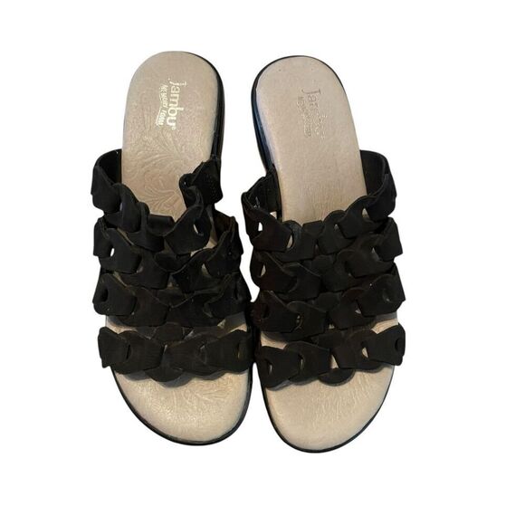 Jambu Romance Black Leather Memory Foam Wedge Sandals Size 9 - Picture 9 of 11